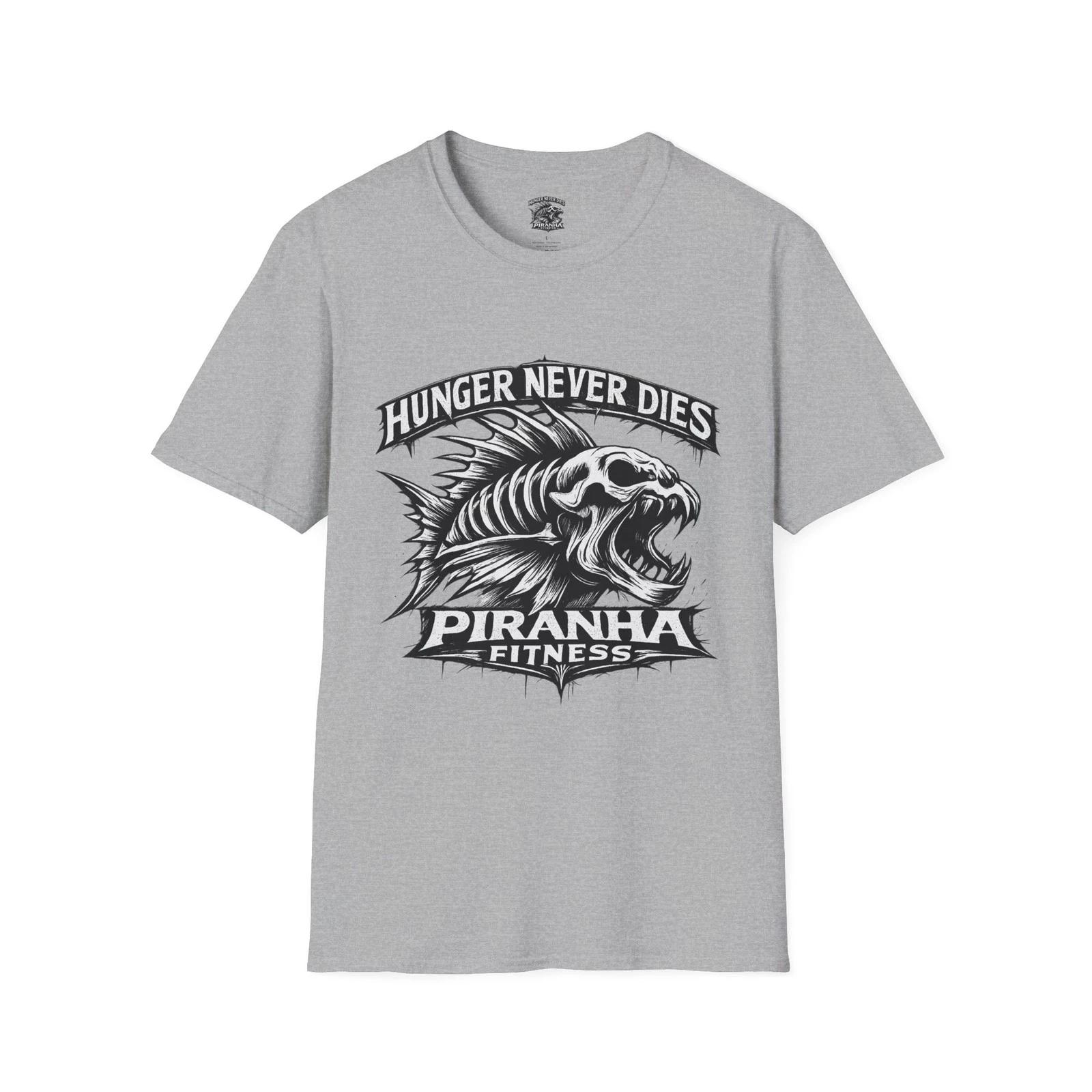 

Piranha Fitness Skeleton Hunger Never Dies T shirt | Workout Motivation 3XL