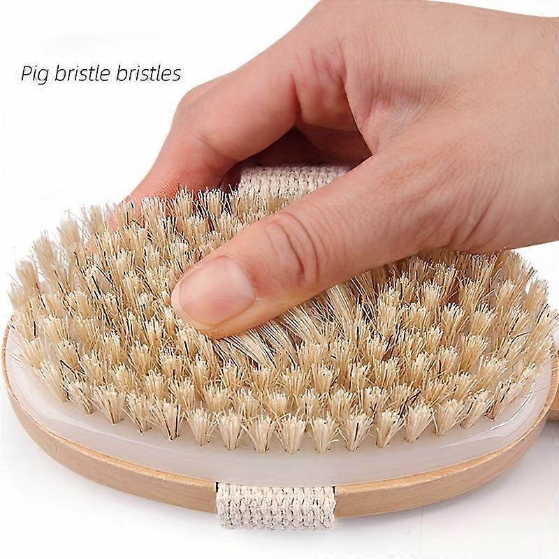 Long Handle Wooden Bath Brush Massage Brush Wooden Pig Bristle Scrub Bath Brush for Dry Skin Exfoliating and Body Massage