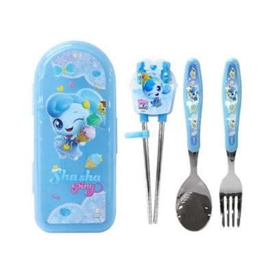 Sweet and Sour Catch Tiniping All-in-one Spoon+fork+corrected Chopsticks Full Set, Sharp Sharpening, Spoon+fork+corrected Chopsticks+case, 1 Set