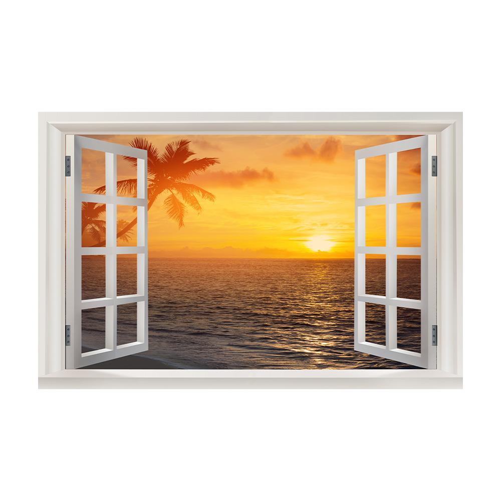 3D Window View Wall Art Beach Summer Beach Coconut Tree Wall Murals Print Art Canvas Poster For Living Room Pictur