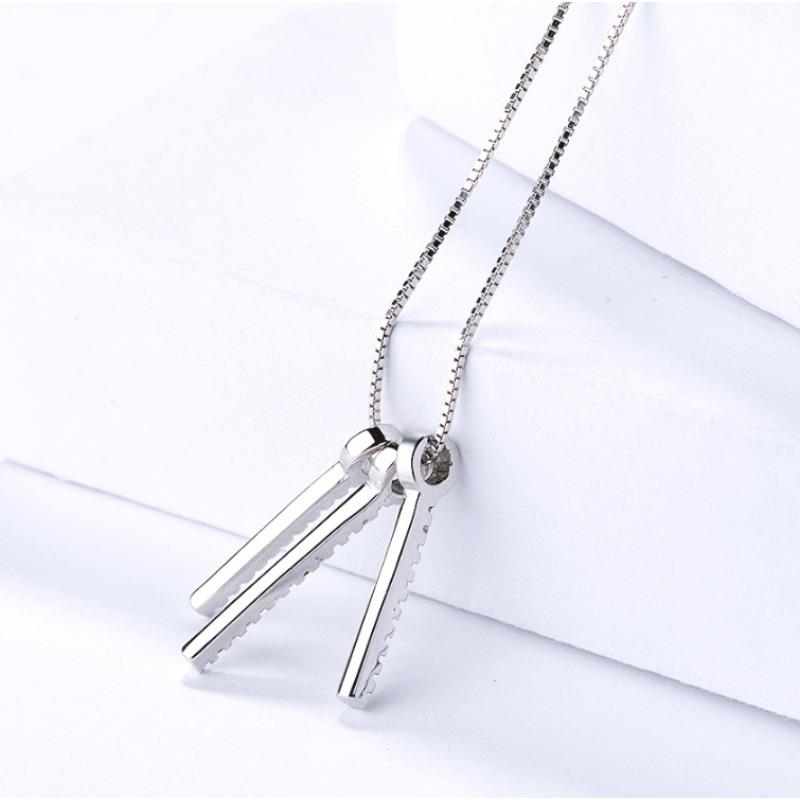 S925 Sterling Silver Ethnic Style Line-Shaped Tassel Micro-Inlaid Necklace Simple All-Match Clavicle Chain Female Necklace Korean Style