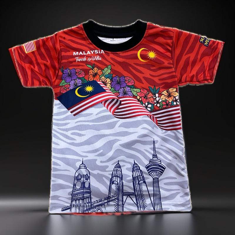 Malaysia National Day 3D T-Shirt For Kids Featuring Full Front Flag Print Design