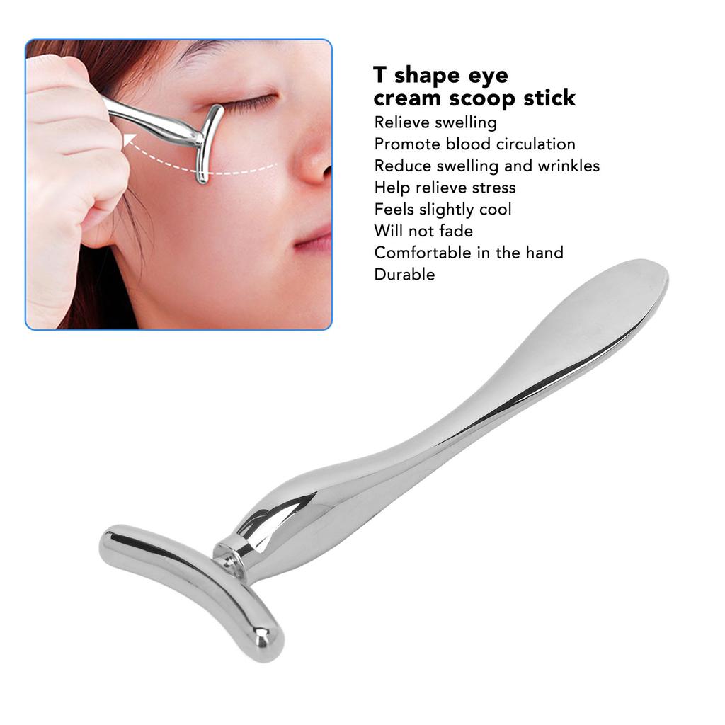 Eye Cream Scoop Stick T Shape Zinc Alloy Tightening Mini Spoon Spatula for Reducing Wrinkle Silver