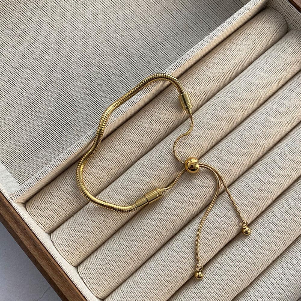

Adjustable Titanium Steel Snake Chain Bracelet for Women Stylish Silver Beaded Minimalist Jewelry