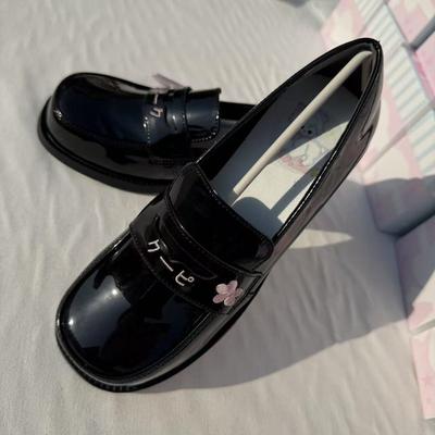 Preppy Style Gilrs Lolita JK Sewing Shoes,Female Students School Embroidered Cherry Block Kitten Heels Loafers