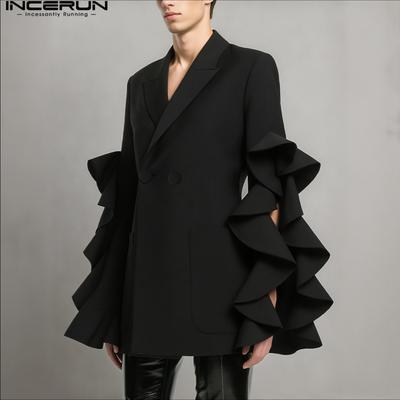 Men Lapel Ruffled Splits Sleeve Casual Loose Party Blazer Coats