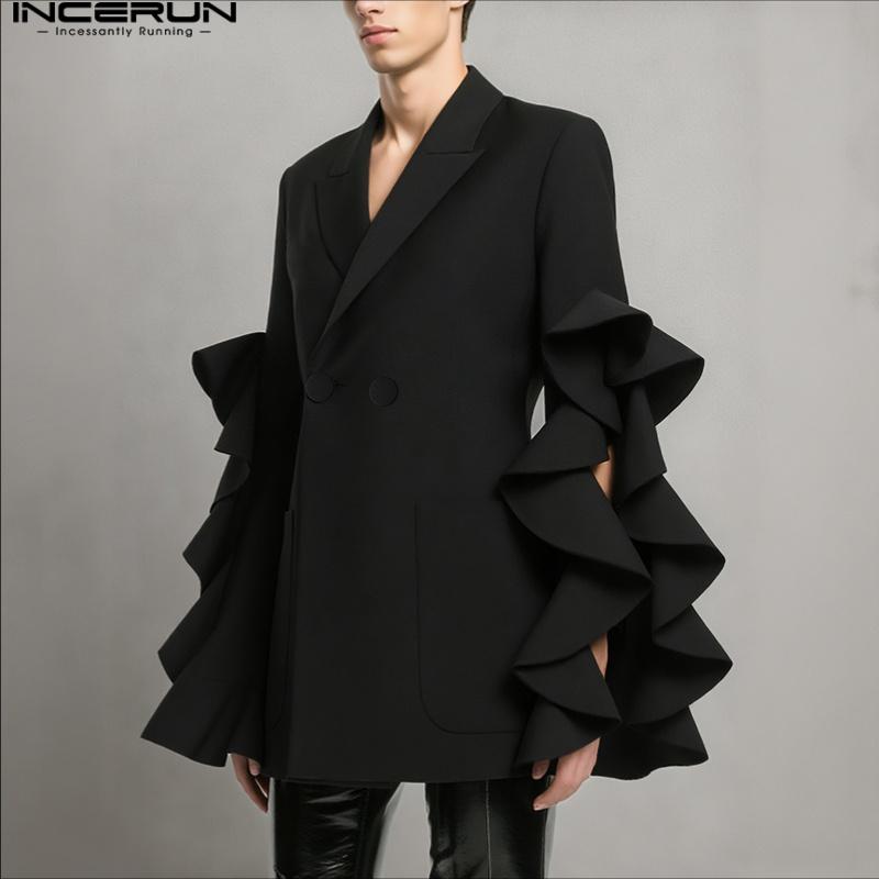 INCERUN Men Lapel Ruffled Splits Sleeve Casual Loose Party Blazer Coats