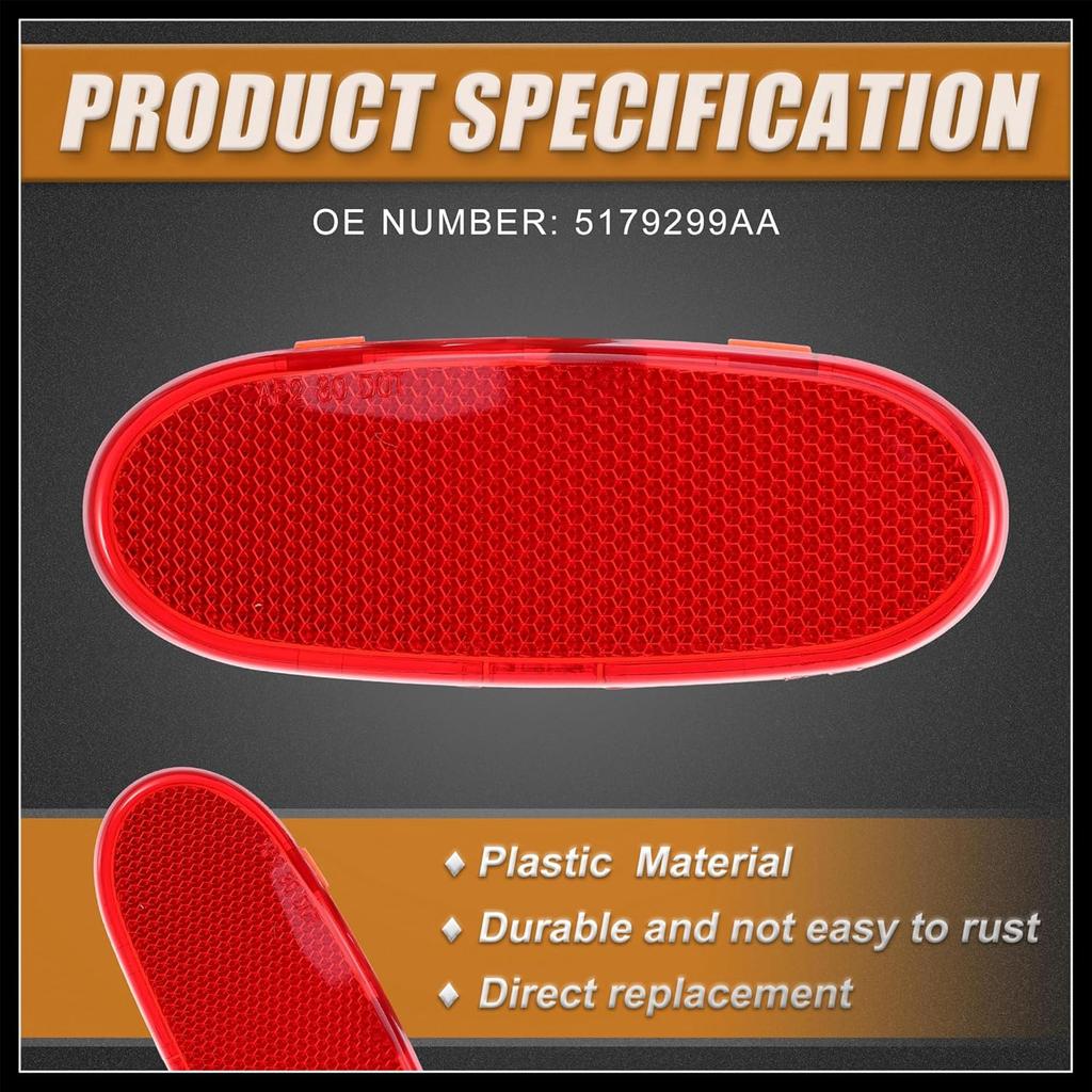 Front Door Panel Reflector Light Cover for Dodge for Ram 1500 2002-2008 5179299AA Red Durable Material