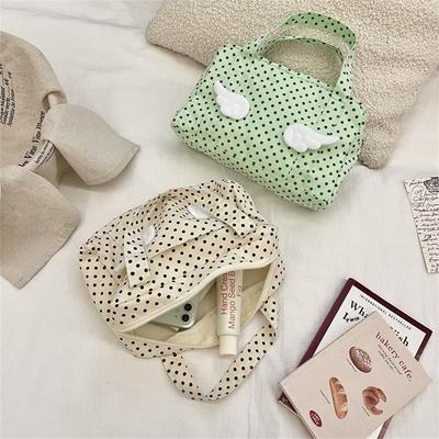 Cute Polka Dot Wings Handbag Cosmetic Bag Large-Capacity Portable Travel Toiletry Bag Organizing Storage Bag Schoolbag Girl Gift