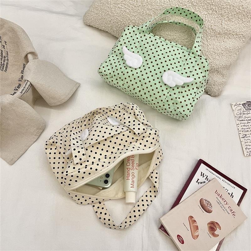 Cute Polka Dot Wings Handbag Cosmetic Bag Large-Capacity Portable Travel Toiletry Bag Organizing Storage Bag Schoolbag Girl Gift