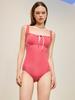 Bohemianbeullu Gingham Shirred Tie-Up One-Piece Swimsuit Red