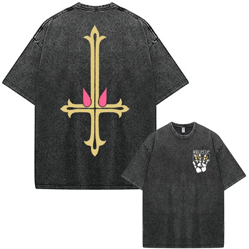 Anime Hunter X Hunter Chrollo Lucilfer Phantom Troupe Vintage Gewaschenes T-Shirt Mode Locker Baumwolle Kurzarm T-Shirt