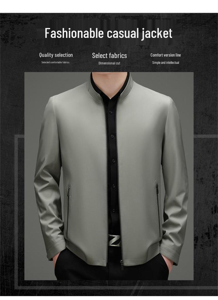 2026 Spring Men's Plus Size Business Jacket - Solid Color, High-End Stand-up Collar Outerwear