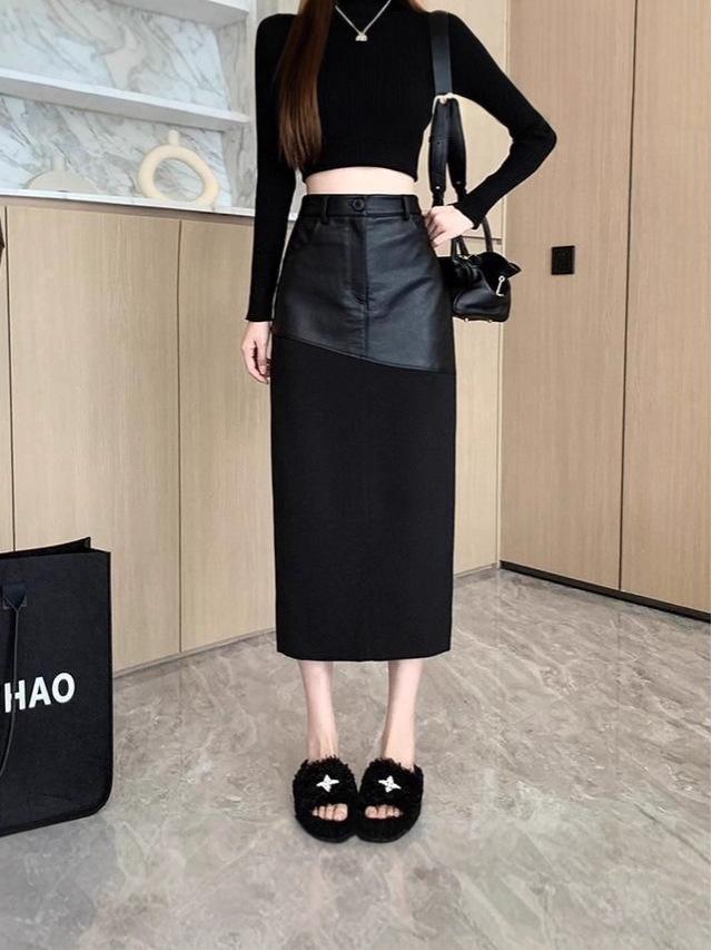 High-End Mid-Length PU Leather A-Line Midi Skirt, Autumn/Winter 2025 Fashion