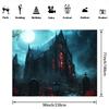 1pc Halloween Gothic cemetery fabric with red windows and ivy lightweight and breathable polyester fiber ghost party decoration