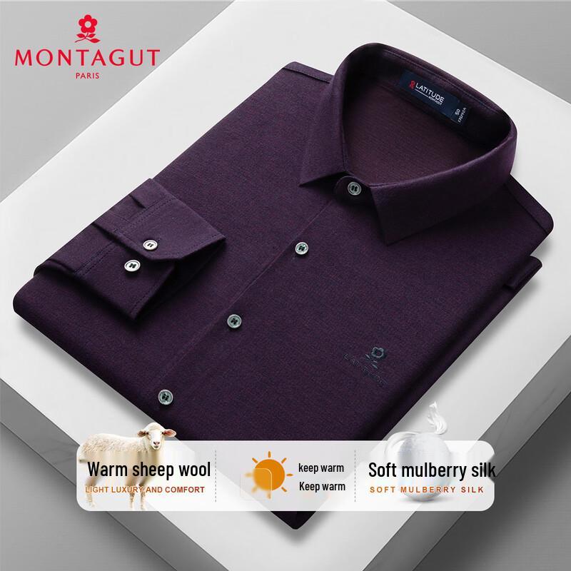 MONTAGUT Men s Tencel Silk Wool Blend Long-Sleeve Shirt 54