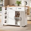 Kitchen Island - - Trolley with Electrical Outlets - White Wood - 131.5 Cm - Folding Design