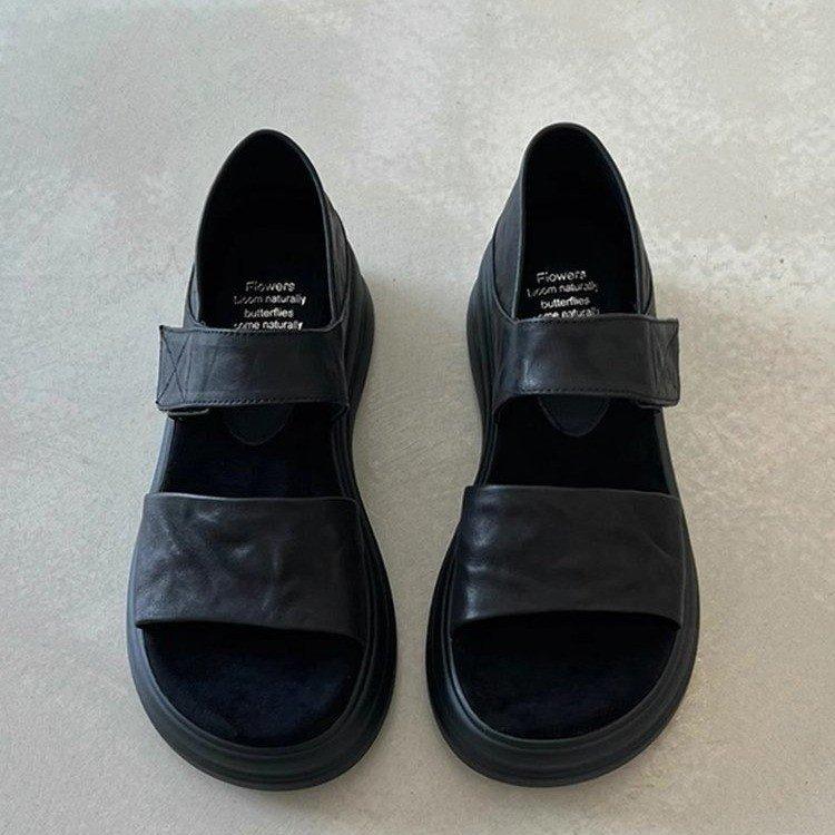 

Velcro platform Roman sandals women s outer wear 2025 new retro versatile comfortable casual beach sandals 40 чёрный