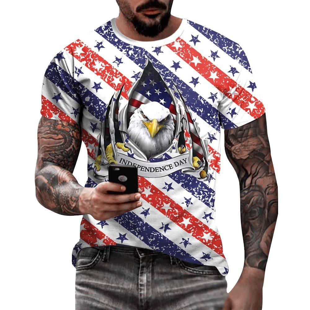 

Flag and Eagle Pattern 3D Digital Printing Men s Fashionable Round Neck Short Sleeved T-shirt 6XL