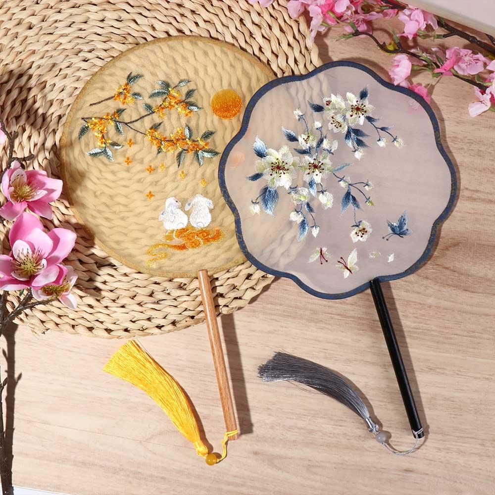 With Pendant Embroidery Fan Chinese Style Silk Fan Classical Chinese Style Fan  Home Decor