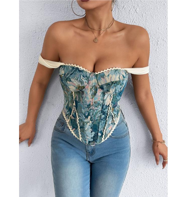 Women Strap Vintage Lingerie Camisole Sleeveless Lace Up Backless Mini  American Retro Slim Sexy Print Tank