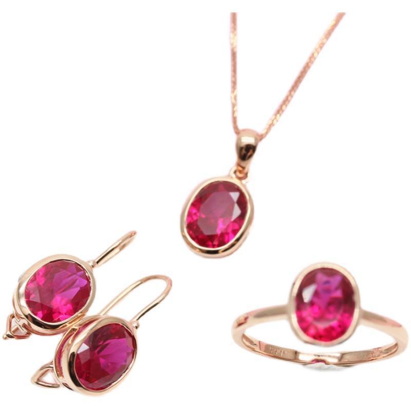 Exquisite Purple Gold-Plated Rose Gold Inlaid Redstone Pendant, Female Simple Temperament, Light Luxury Fashion Classic Colored Gold Necklace