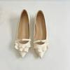 Fashion Women's Flat Single Shoes Fall New Pointed Toe Shallow Mouth Ruffle Bow Soft Sole Non-Slip Low Top Shoes