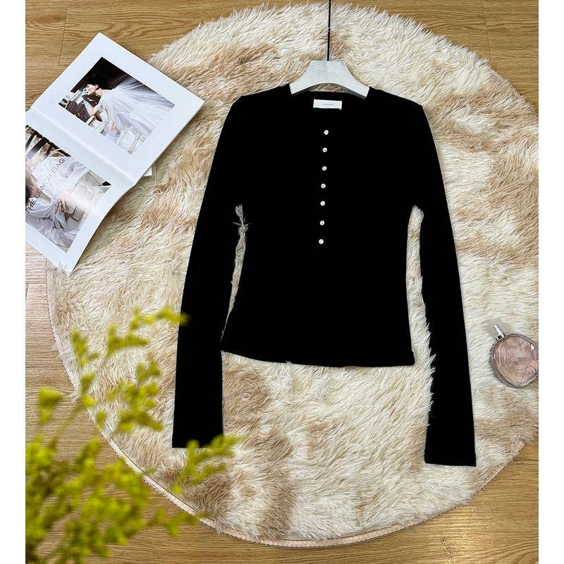 

T-shirt Tops Ouyang Nana Henry Collar Knitwear Black US0