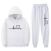 Unisex Oversized Hooded Sweatshirt Set With Heart Print Fleece Lined Casual Sportswear Fall