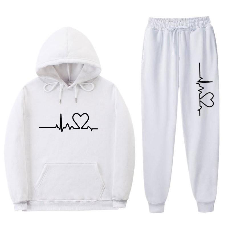 Unisex Oversized Hooded Sweatshirt Set With Heart Print Fleece Lined Casual Sportswear Fall