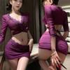 New Sexy Small Chest Hip Skirt Set Dark Purple Temptation Tube Top Pajamas Sexy Little Mother Style Hip Skirt