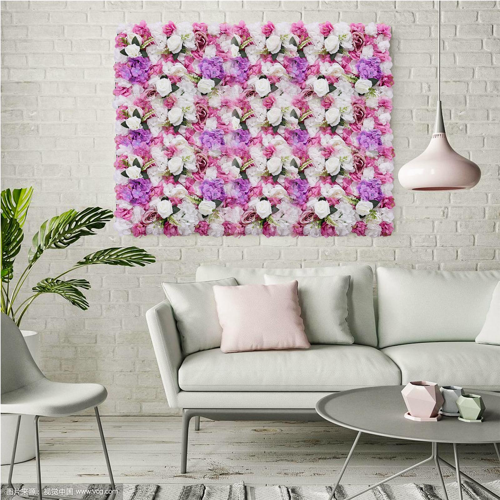 

6Pcs Flower Wall Panel, Floral Backdrop with Pink Purple White Roses, Artificial Faux Flower Decor for Wedding Party, Home Decor