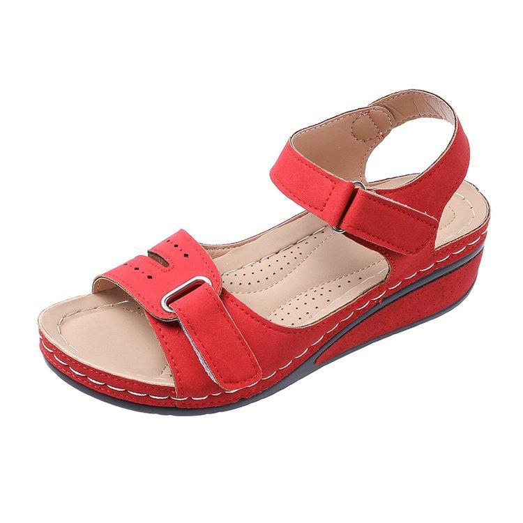 Large size new casual open-toed Velcro medium heel women's wedge heel women's sandals