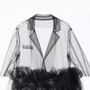 European Design Sheer Mesh Skirt Suit Collar Multi-Layer Patchwork Dress