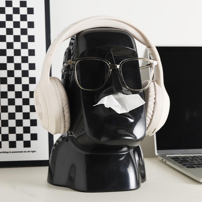 Creative Moai Stone Statue Tissue Box Glasses Holder Head Mounted Earphone Stand Home Multifunctional Decorative Ornament Gift