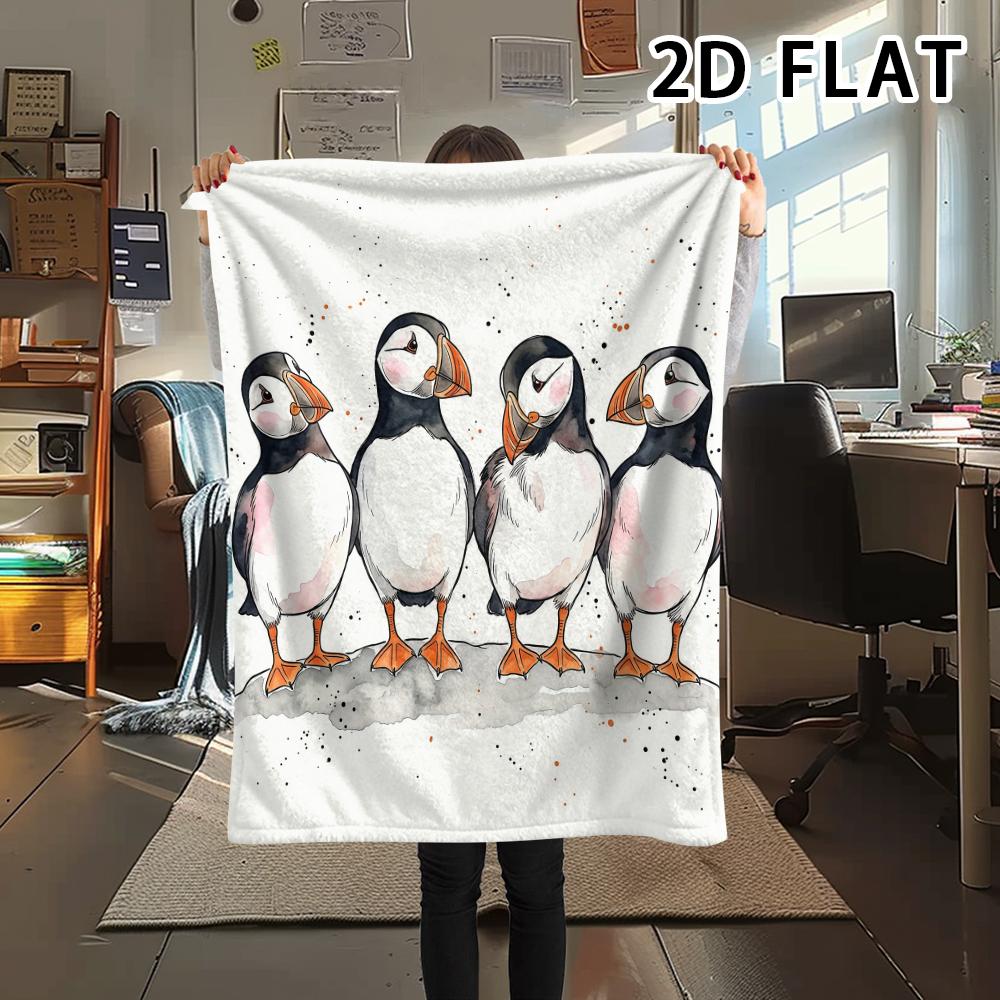 1Pc 2D FLAT Realistic Puffin Print Flannel Blanket,High quality Comfortable for All Seasons,Home Decor,Warmth and Comfort,Perfect for Christmas Gifts
