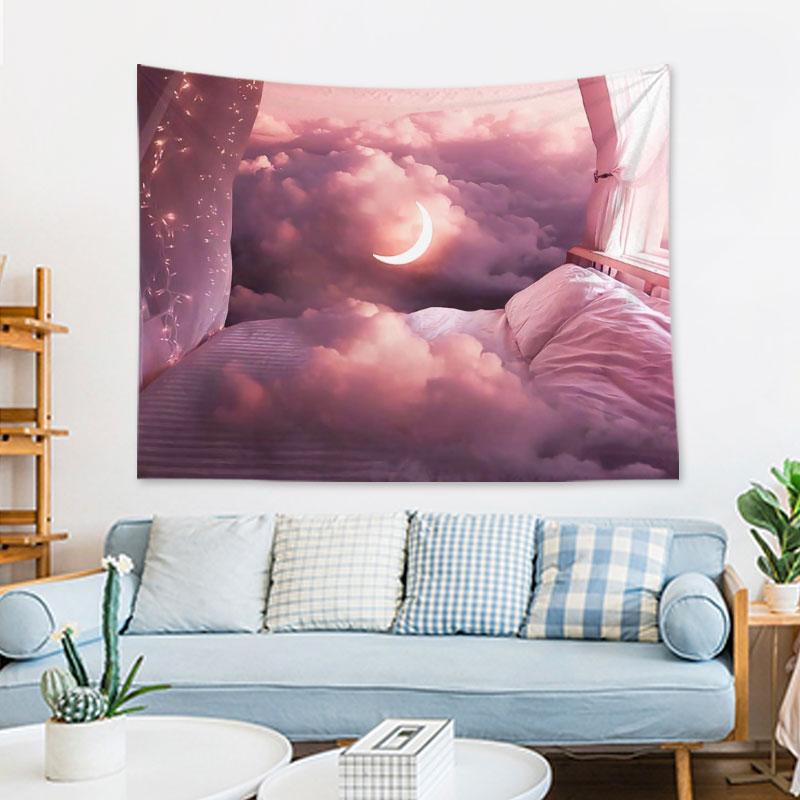 Pink Moon Star Tapestry Bohemian Style Decorative Room Tapestry Living Room Wall Canvas Wall Decorative Tapestry