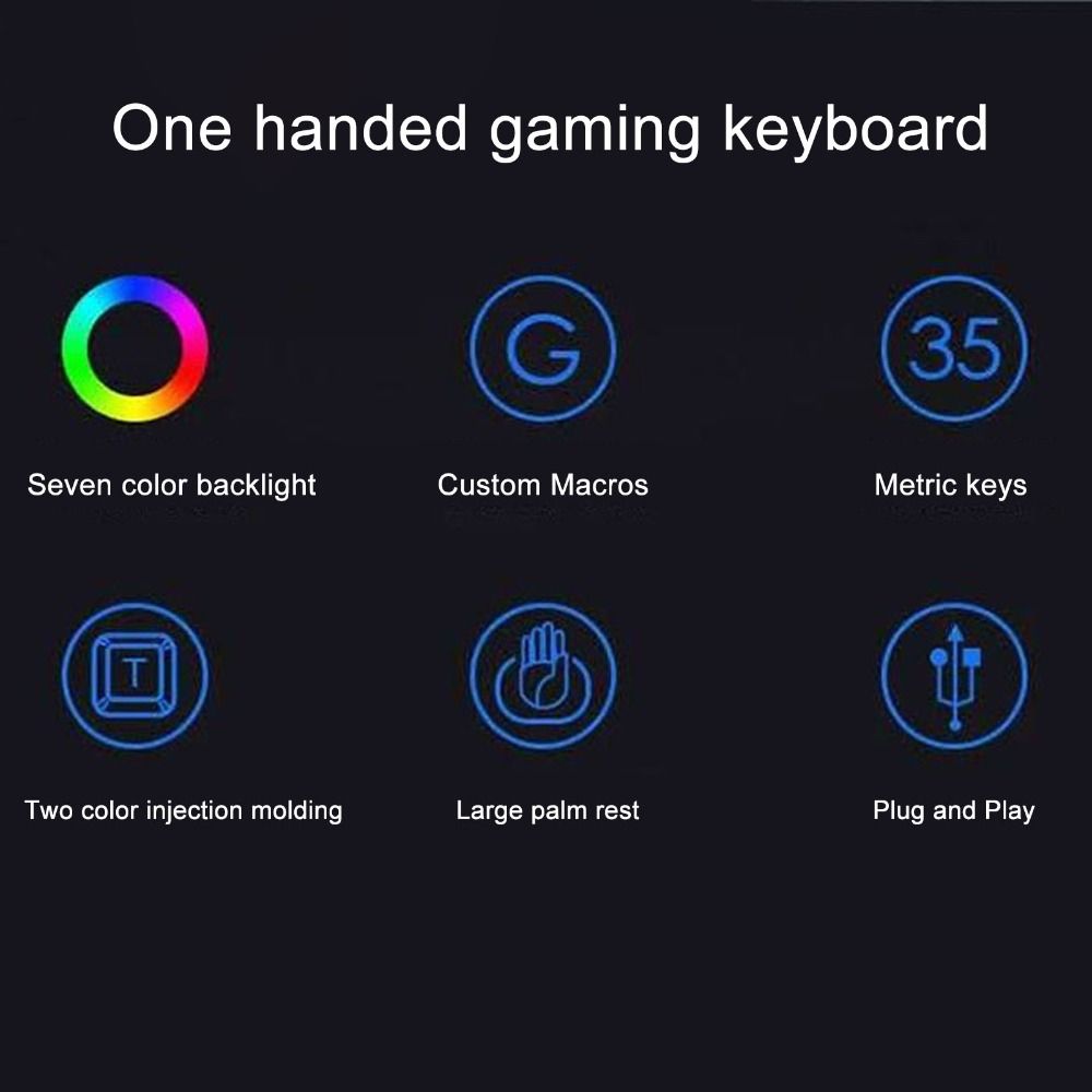 USB Wired One Handed Gaming Keyboard 35 Keys Ergonomic Keyboard  Professional Work