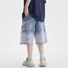 JYL Men's Denim Shorts Summer Washed Ripped Zip Niche Stylish Denim