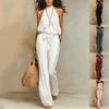 2026 Bohemian Wrap Neck Jumpsuit Women Cotton Blend Sleeveless High Waist Wide Leg Pants Vacation
