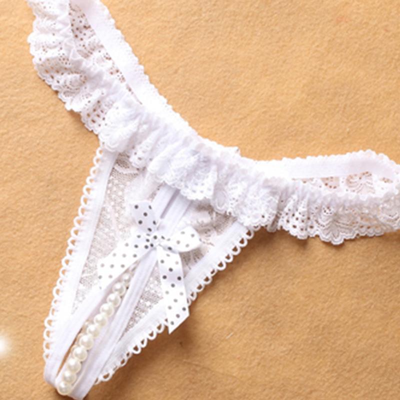 Erotische Höschen Sexy schrittoffene Damen-Mini-Tangas mit Perlenspitze, transparentem Netzstoff, Rüschen-Tangas, floral bestickter Schleifenknoten-G-String