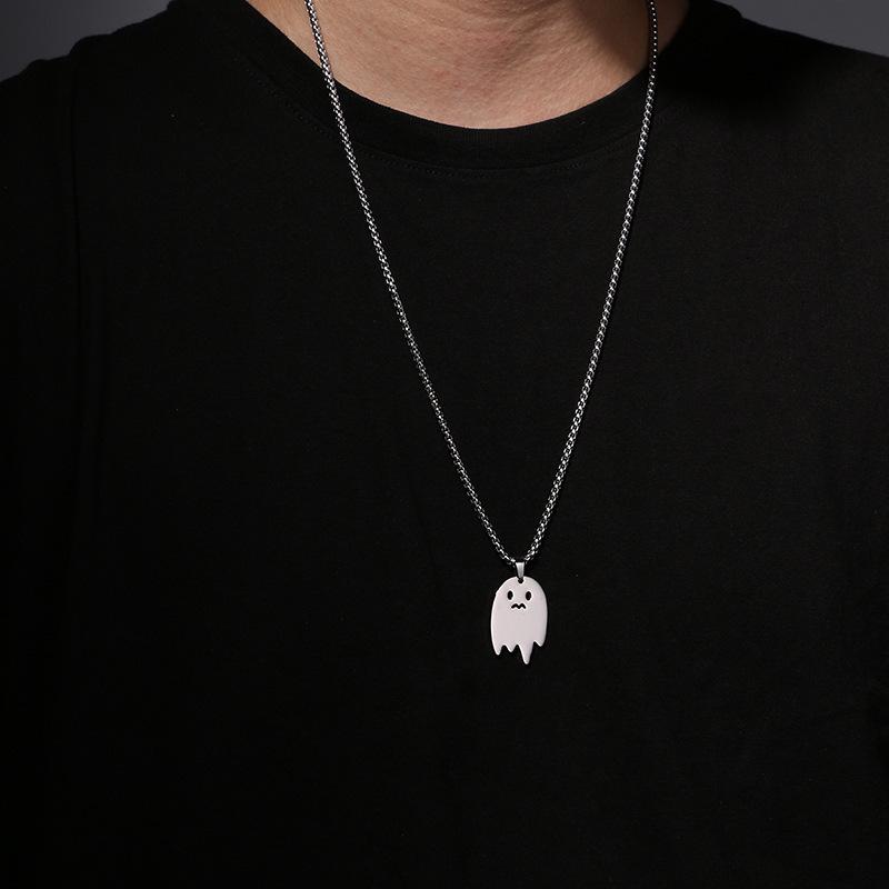 Little Monster Ghost Necklace - Cute Halloween Pendant for Hip Hop Street Style