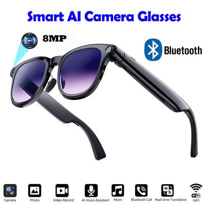 AI Smart Glasses with 8MP Camera Video Recording 26 Languages Translation Sunglasses Bluetooth Call Music Play Men Women