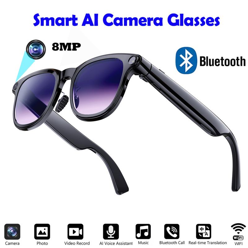 Occhiali Intelligenti AI con Fotocamera 8MP Registrazione Video Traduzione 26 Lingue Occhiali da Sole Chiamate Bluetooth Riproduzione Musicale Uomo Donna