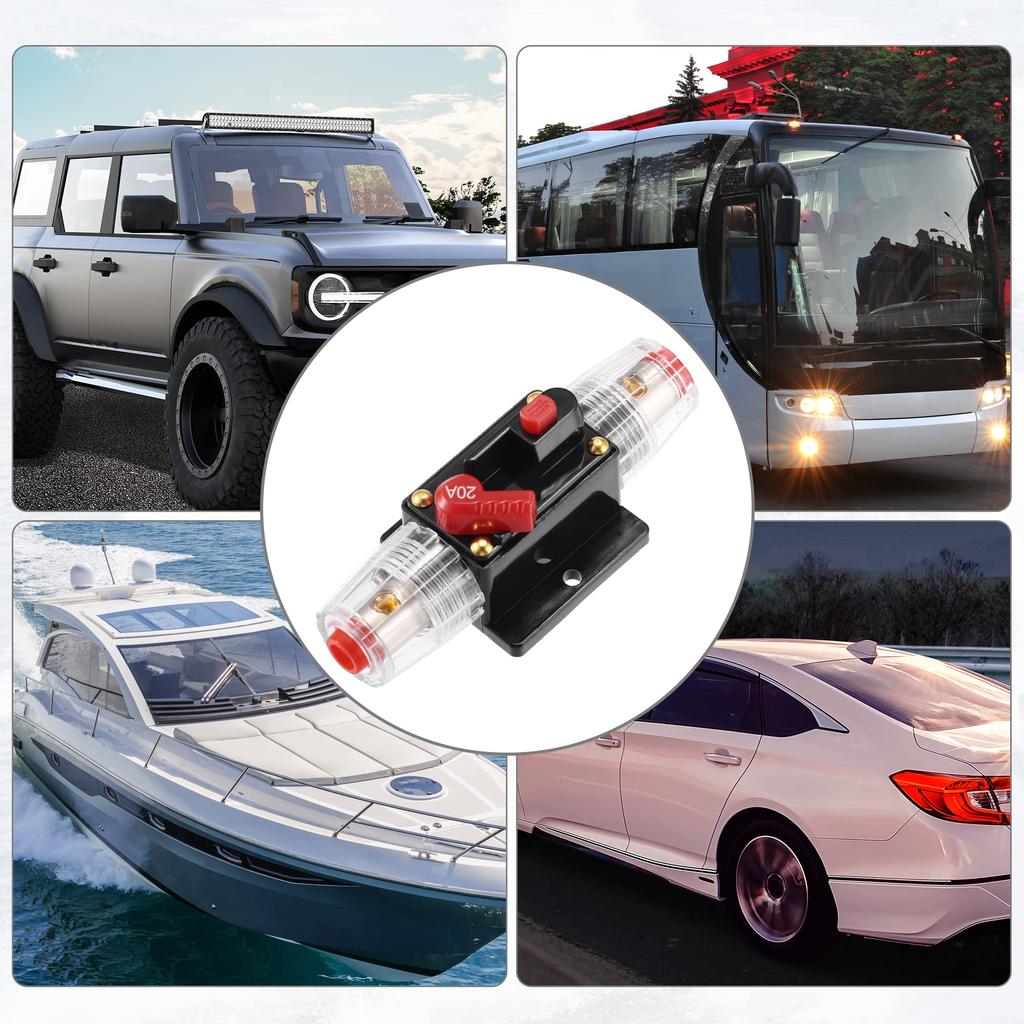 uxcell Car Circuit Breaker with Manual Reset Inline Fuse Holder Protection DC - 48V 20A Black Red 1 Set