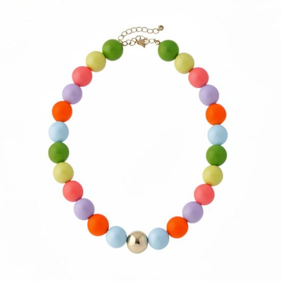 Perlenschmuck für Damen, Acryl-Kettenhalsband mit großen Perlen, Elastisches Armband mit runden Perlen, Sommerliches Retro-Accessoire