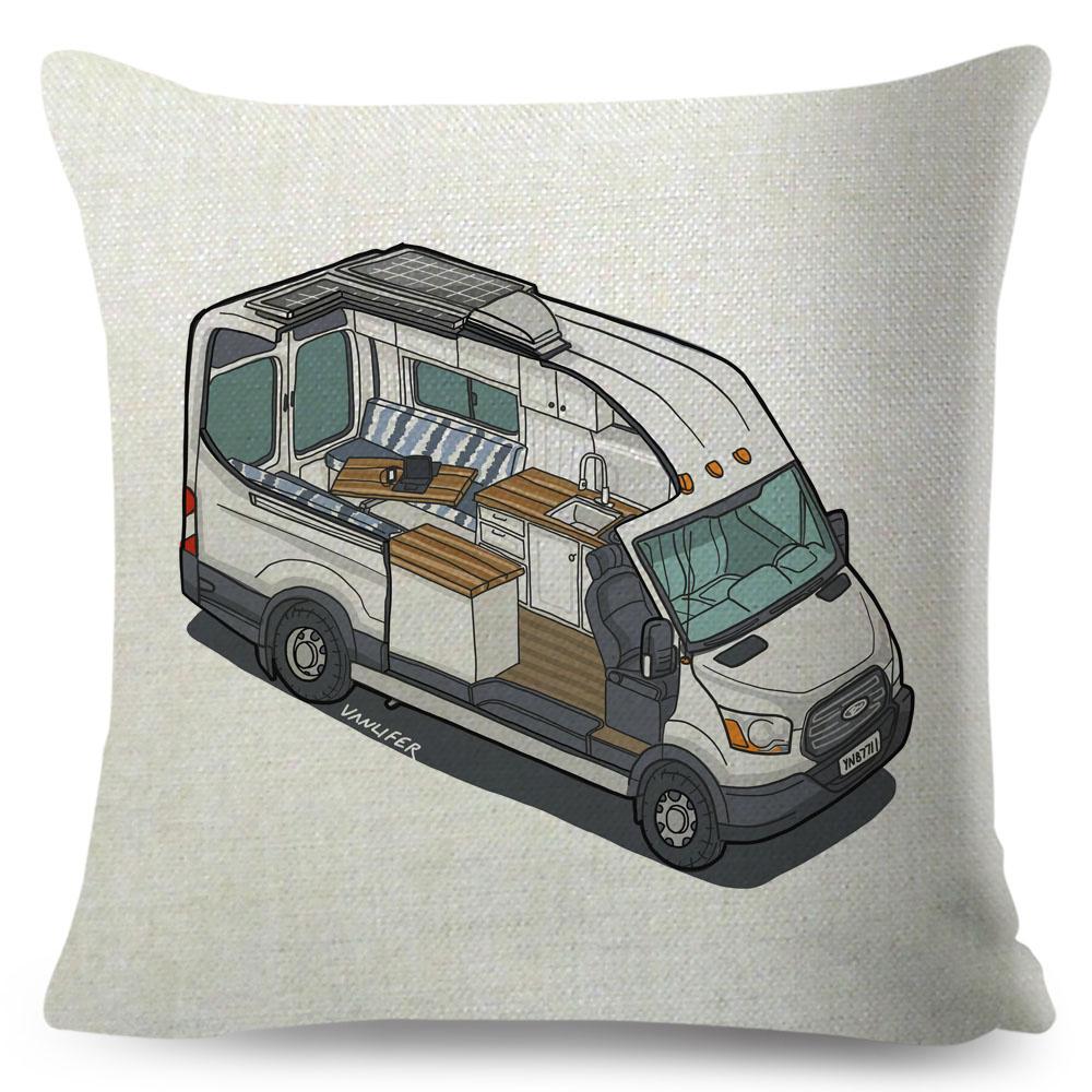 Van Life Pillow Case Decor Cartoon Camper House Travel Car Cushion Cover for Sofa Home Children Room Vanlife Pillowcase 45x45cm