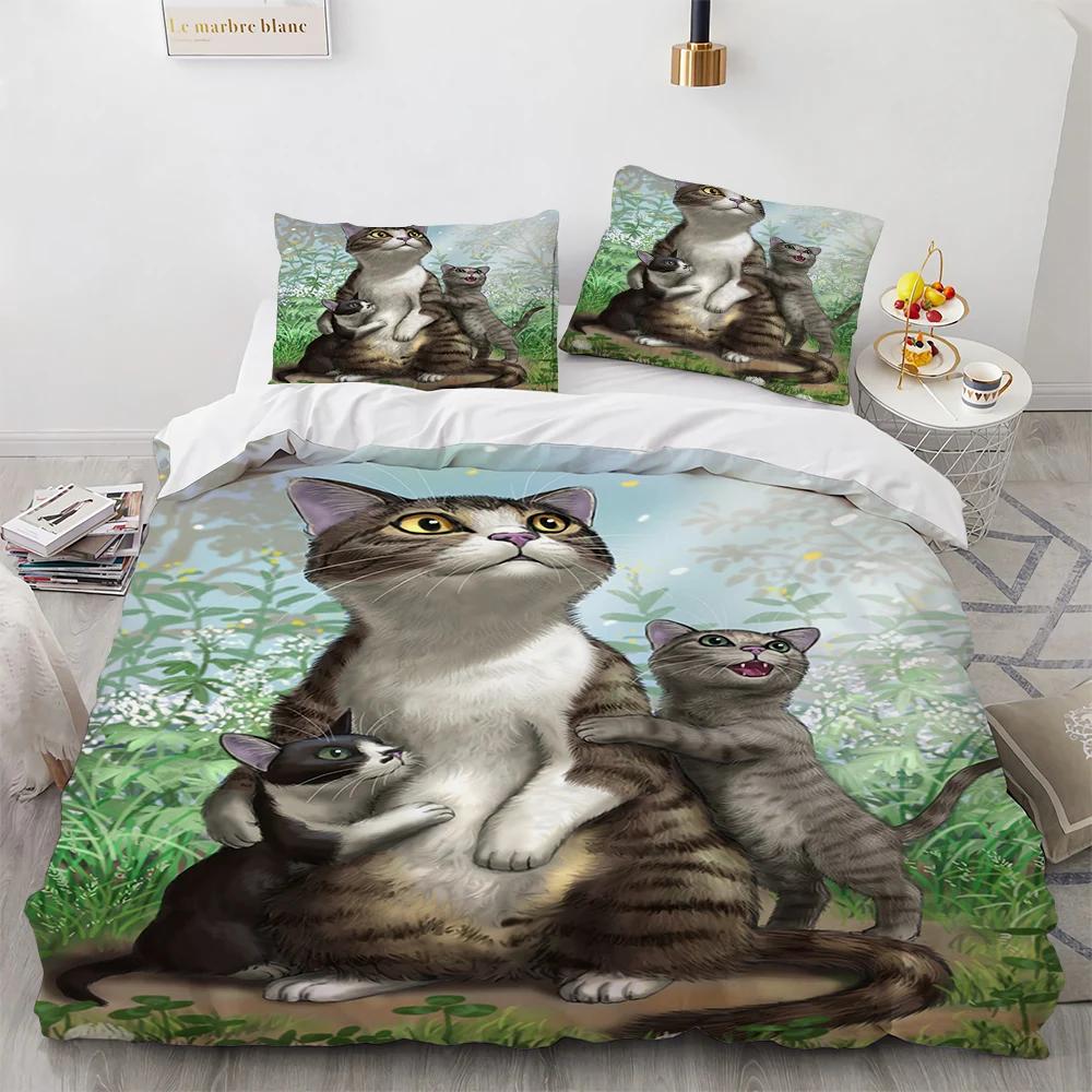 Watercolor Cat Duvet Cover King Queen Pet Kitty Bedding Set For Teens Adults Blue British Shorthair 2/3Pcs Polyester Quilt Cover