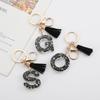 Black Glitter Star Sequins Resin 26 Letters Keychain Initials A-Z Keyring Tassel Charm Accessories Backpack Hanging Decoration