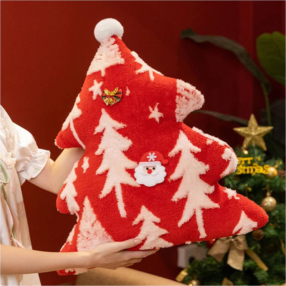 Christmas Red Green Pillow Cushion Plush Jacquard Christmas Tree Pillow Festive Decoration Throw Cushions Christmas Gifts